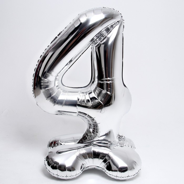 Шар фольгированный 50" &laquo;Цифра 4&raquo;, на подставке, серебро
