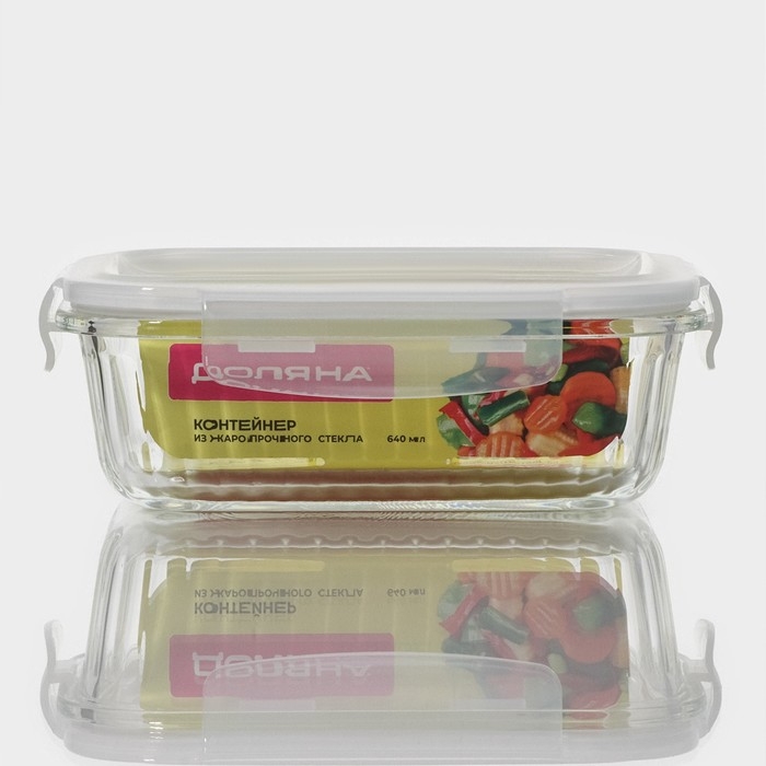 Контейнер для еды из жаропрочного стекла Доляна &laquo;Данте&raquo;, прямоугольный, 640 мл, 17&times;12,5&times;6,3 см