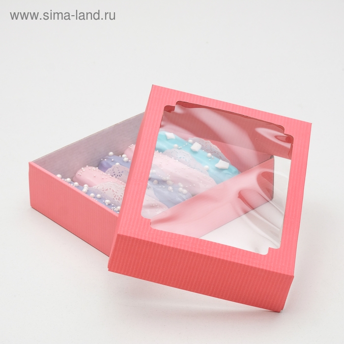Коробка сборная, крышка-дно, с окном, розовая, 18 х 15 х 5 см Коробка сборная, крышка-дно, с окном, розовая, 18 х 15 х 5 см
