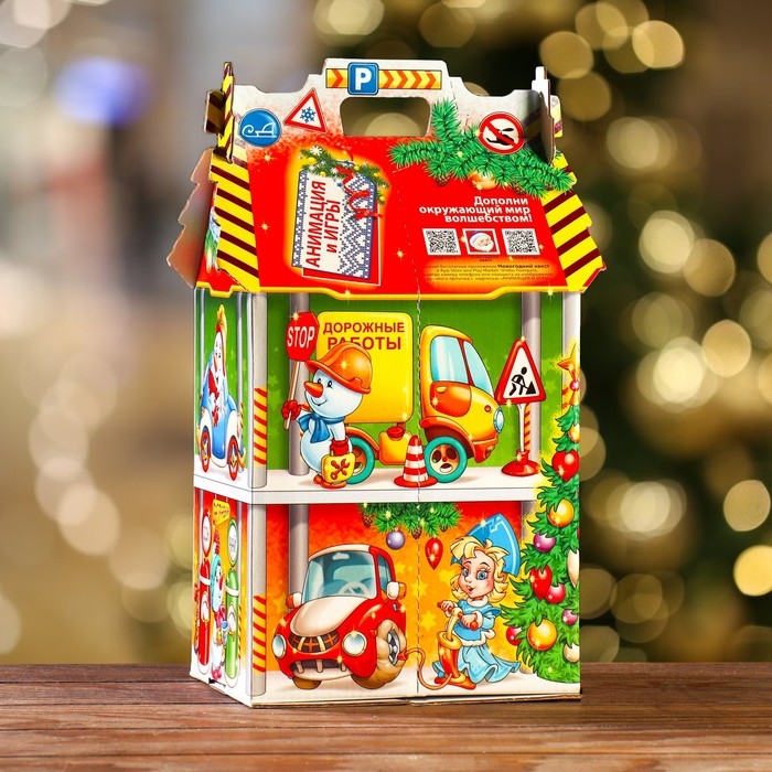 Новый год. Подарочная коробка Новый год. Подарочная коробка "Парковка Снеговиков", 17,5 х 14,5 х 29 см.