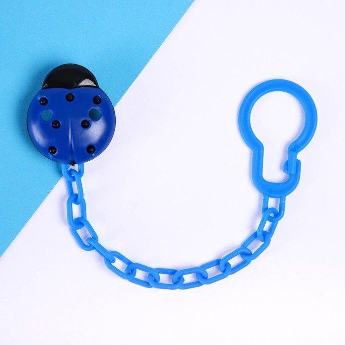 Держатель для соски - пустышки «Божья коровка», на цепочке, цвет синий