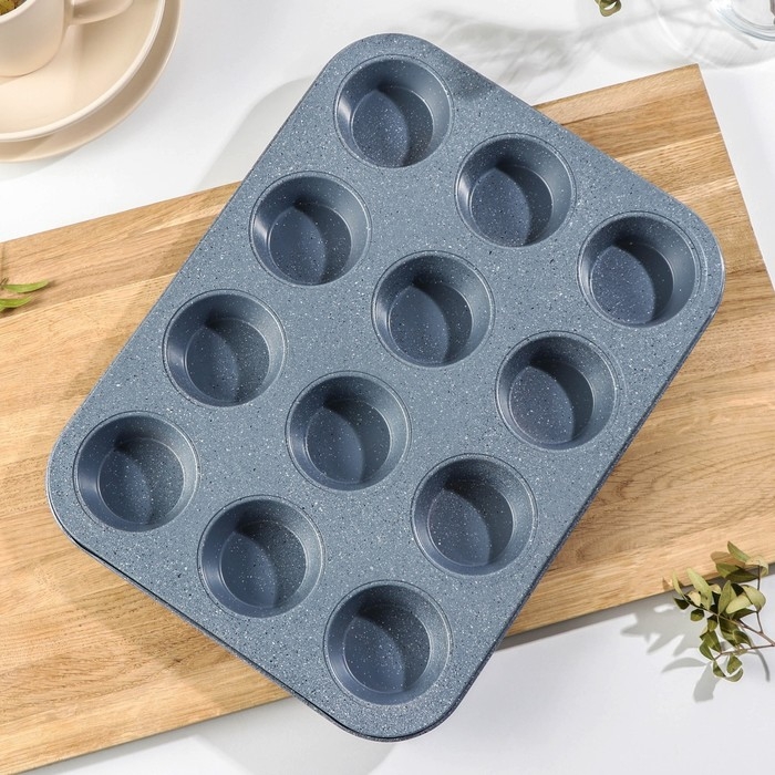 Форма для выпечки Доляна «Мрамор», 35×27 см, 12 ячеек, антипригарное покрытие, цвет серый Форма для выпечки Доляна «Мрамор», 35×27 см, 12 ячеек, антипригарное покрытие, цвет серый