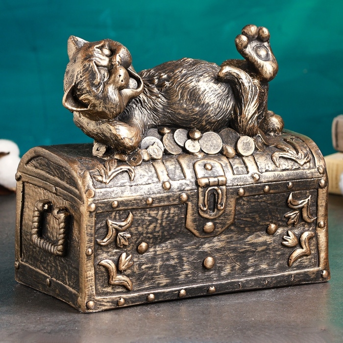 Копилка Копилка "Кот на сундуке" 23х13х22см, бронза
