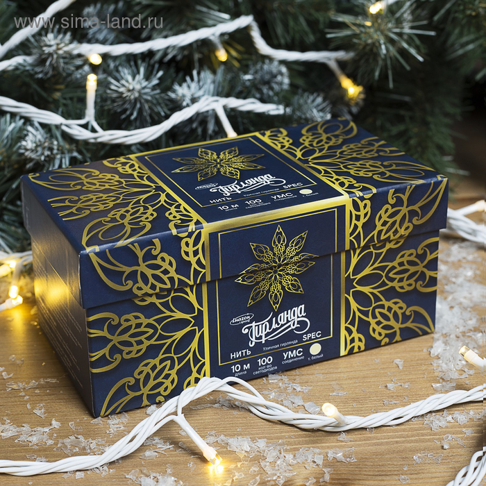 Гирлянда «Нить» 10 м, IP44, УМС, белая нить, 100 LED, свечение тёплое белое, 220 В Гирлянда «Нить» 10 м, IP44, УМС, белая нить, 100 LED, свечение тёплое белое, 220 В