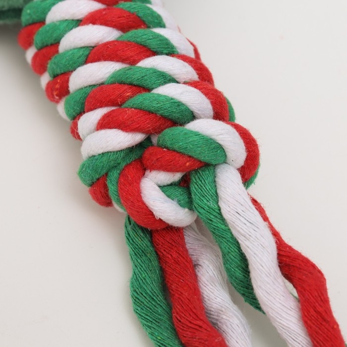 Игрушка пищащая, мягкая для собак Игрушка пищащая, мягкая для собак "Новогодний пончик" с канатом, 32 см