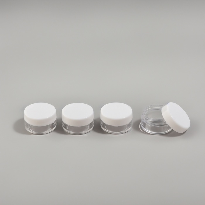 Баночки для хранения, 5 мл, d = 2,8 см, набор - 4 шт, цвет белый/прозрачный Баночки для хранения, 5 мл, d = 2,8 см, набор - 4 шт, цвет белый/прозрачный