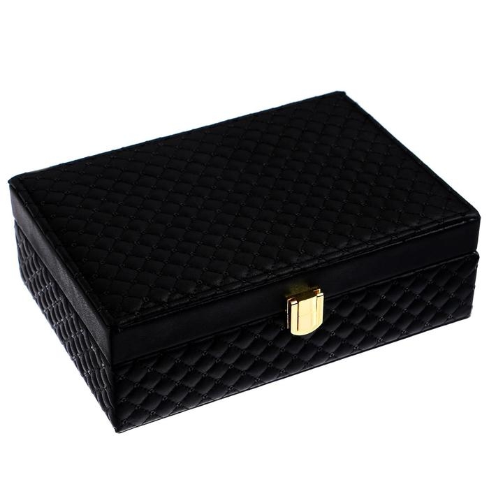 Шкатулка кожзам для украшений  Шкатулка кожзам для украшений "С пайетками" чёрная 7,5х22х15 см