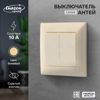 Выключатель Luazon Lighting "Антей", 10 А, 2 клавиши, скрытый, бежевый