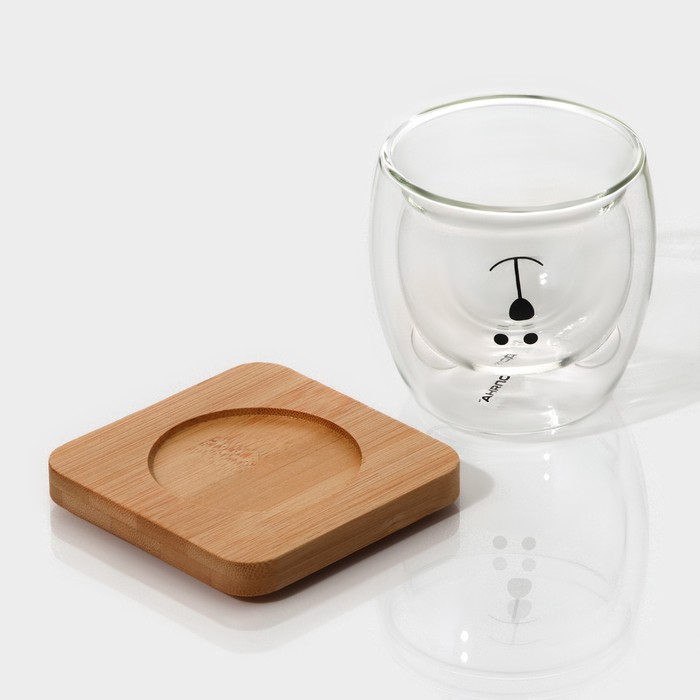 Стакан стеклянный на деревянной подставке Доляна «Вверх дном», 250 мл, 9×9 см Стакан стеклянный на деревянной подставке Доляна «Вверх дном», 250 мл, 9×9 см