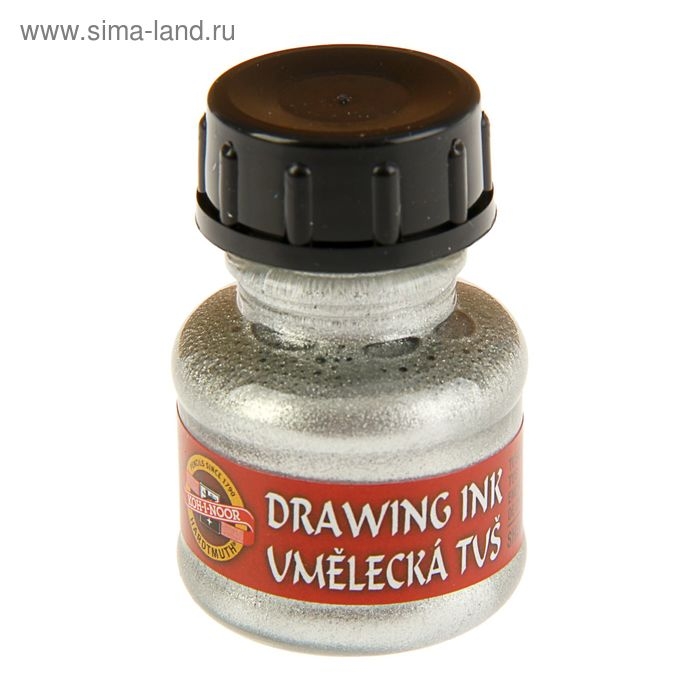 Тушь для письма и рисования художественная 20 мл, Koh-I-Noor, серебряный Тушь для письма и рисования художественная 20 мл, Koh-I-Noor, серебряный