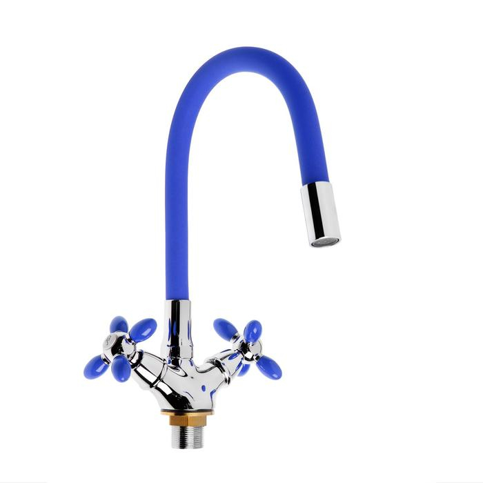 Смеситель для кухни Accoona A4882M-1, двухвентильный, с гибким изливом, синий Смеситель для кухни Accoona A4882M-1, двухвентильный, с гибким изливом, синий
