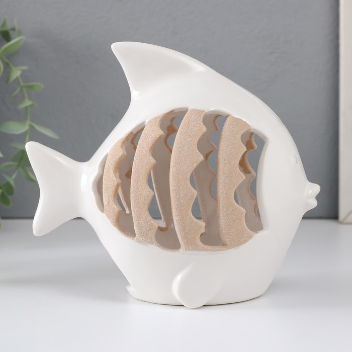 Подсвечник керамика на 1 свечу Подсвечник керамика на 1 свечу "Рыбка с узорами" белый 15,7х8,8х14,3 см