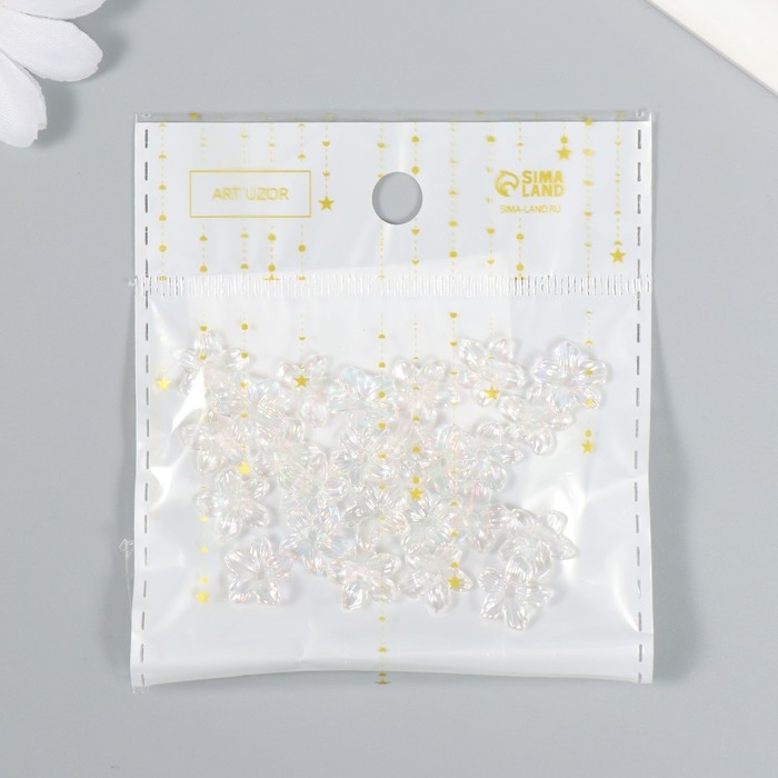 Бусины для творчества пластик Бусины для творчества пластик "Цветок" набор 25 шт прозрачный перламутр 1,1х1,1 см