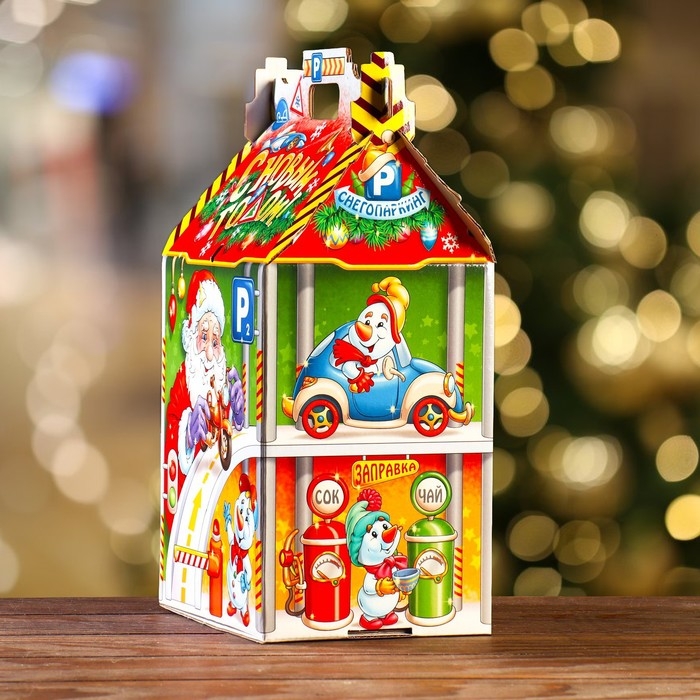 Новый год. Подарочная коробка Новый год. Подарочная коробка "Парковка Снеговиков", 17,5 х 14,5 х 29 см.