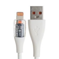 Кабель, 3 А, Lightning  - USB, прозрачный, TPE оплётка, 1 м, белый