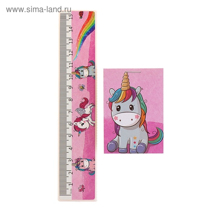 Набор настольный детский "Единорог" (подставка+2 карандаша+линейка+точилка+ластик+блок 8 листов)