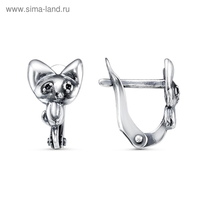 Серьги детские «Котёнок» малыш, посеребрение с оксидированием Серьги детские «Котёнок» малыш, посеребрение с оксидированием