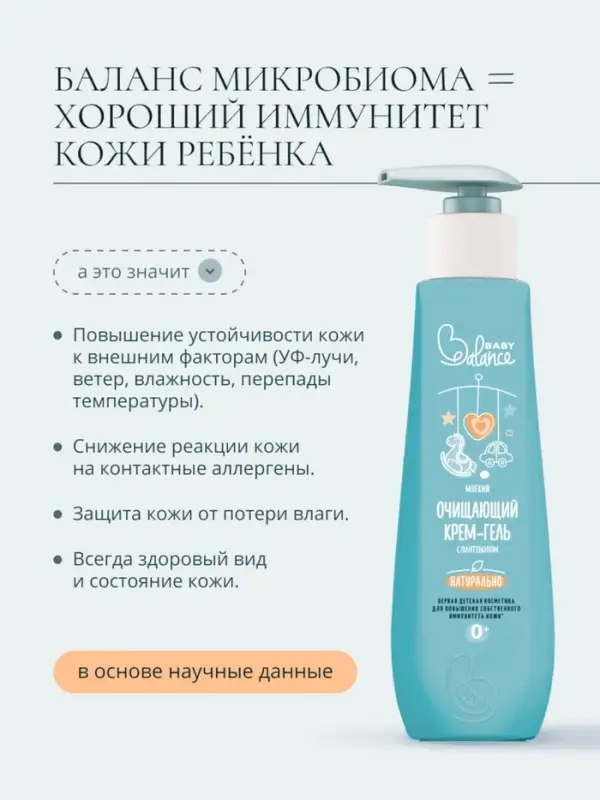 Крем-гель детский очищающий Baby Balance мягкий, с пантенолом, 250 мл