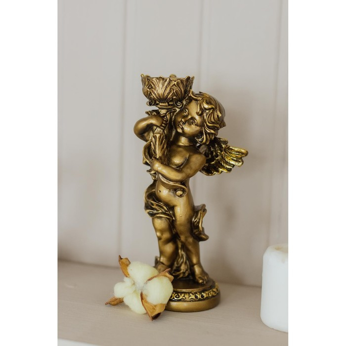 Подсвечник "Ангелочек" в правой руке, золото, 14х8х22 см, для свечи d=4 см