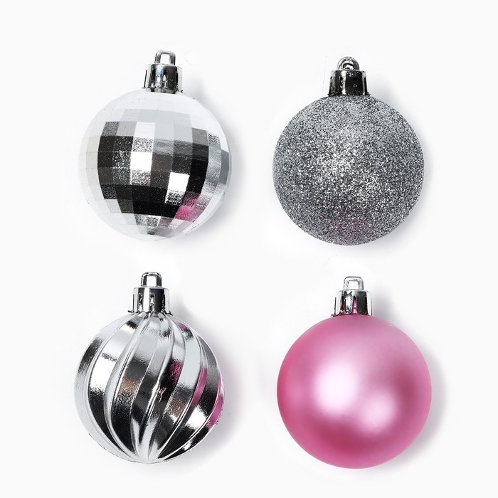 Новогодние шары ёлочные, на Новый год, d=5 см, 10 шт., цвет розовые и серебристый Новогодние шары ёлочные, на Новый год, d=5 см, 10 шт., цвет розовые и серебристый