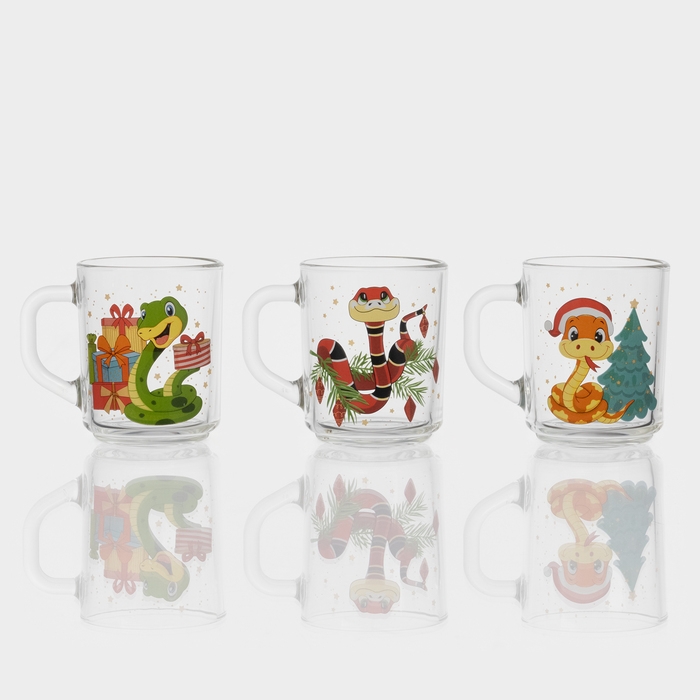 Кружка стеклянная чайная «Новогодние змейки», 200 мл, МИКС