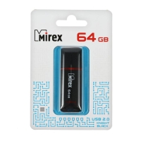 Флешка Mirex KNIGHT BLACK, 64 Гб, USB2.0, чт до 25 Мб/с, зап до 15 Мб/с, черная