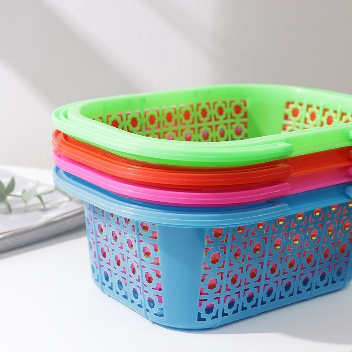 Корзина для хранения с ручками, 20,5×15,5×8 см, цвет МИКС Корзина для хранения с ручками, 20,5×15,5×8 см, цвет МИКС