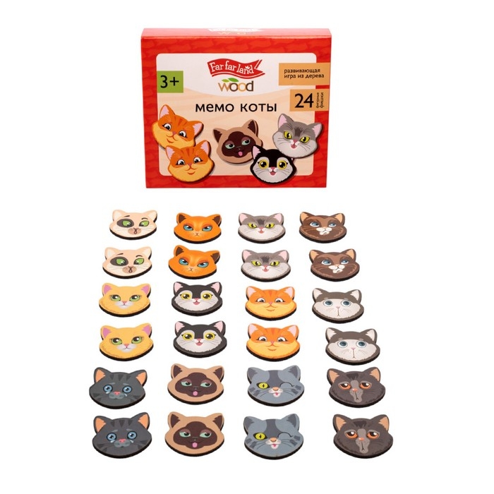 Игра настольная мемо «Коты» Far far land wood (24 фишки в коробке) Игра настольная мемо «Коты» Far far land wood (24 фишки в коробке)