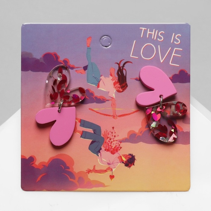 Серьги акрил «Сердце» пара, цвет розовый Серьги акрил «Сердце» пара, цвет розовый