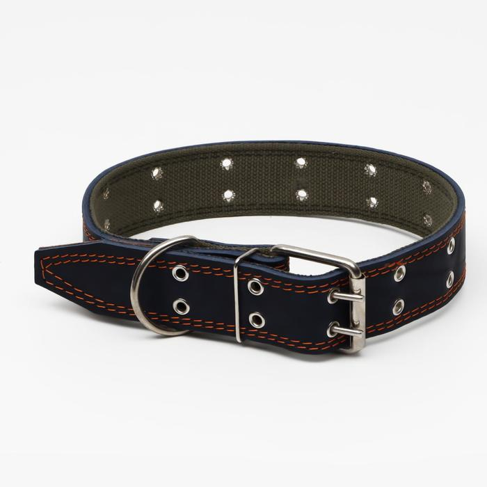 Ошейник комбинированный кожа/брезент, безразмерный, 83 х 4,5 см, ОШ 20-70 см, синий Ошейник комбинированный кожа/брезент, безразмерный, 83 х 4,5 см, ОШ 20-70 см, синий