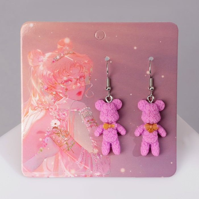 Серьги ассорти «Радость» медведи, цвет розовый в серебре Серьги ассорти «Радость» медведи, цвет розовый в серебре