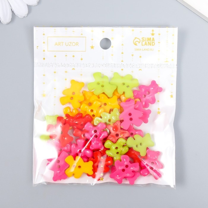 Пуговицы пластик для творчества 2 прокола Пуговицы пластик для творчества 2 прокола "Мишки" набор 36 шт 1,6х1,9 см