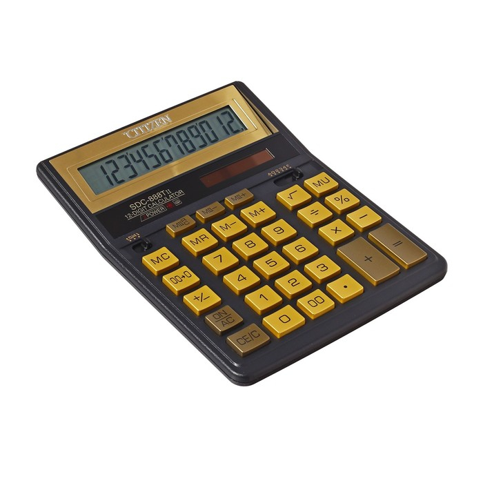 Калькулятор настольный Citizen  Калькулятор настольный Citizen "SDC-888TIIGE", 12-разрядный, 158 х 203 х 31 мм, двойное питание, чёрный/золото