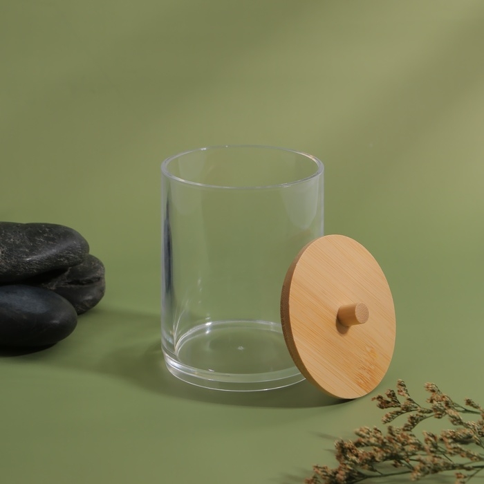 Органайзер для ватных палочек «BAMBOO», с крышкой, 7 × 7 × 9,5 см, в картонной коробке, цвет прозрачный/коричневый Органайзер для ватных палочек «BAMBOO», с крышкой, 7 × 7 × 9,5 см, в картонной коробке, цвет прозрачный/коричневый