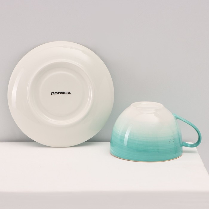 Сервиз фарфоровый чайный Доляна «Млечный путь», 15 предметов: 6 чашек 220 мл, 6 блюдец d=13,5 см, молочник 300 мл, сахарница 350 мл, чайник 1000 мл, цвет бирюзовый