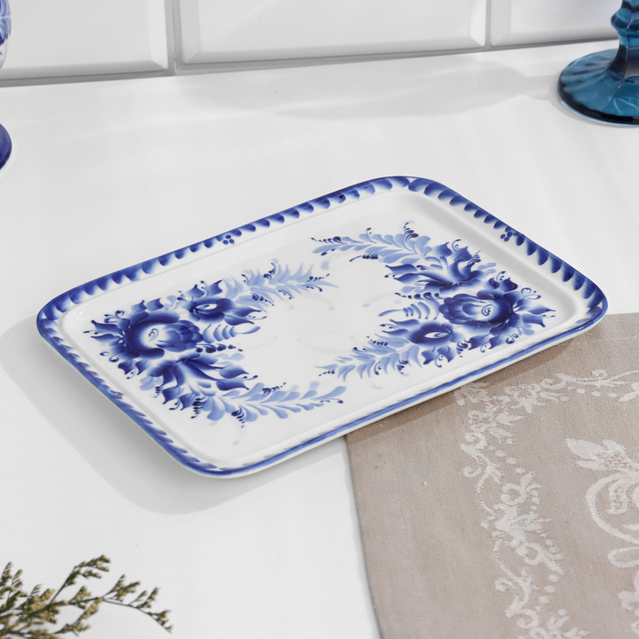 Поднос «Цветочный», 23х17х2 см, гжель Поднос «Цветочный», 23х17х2 см, гжель