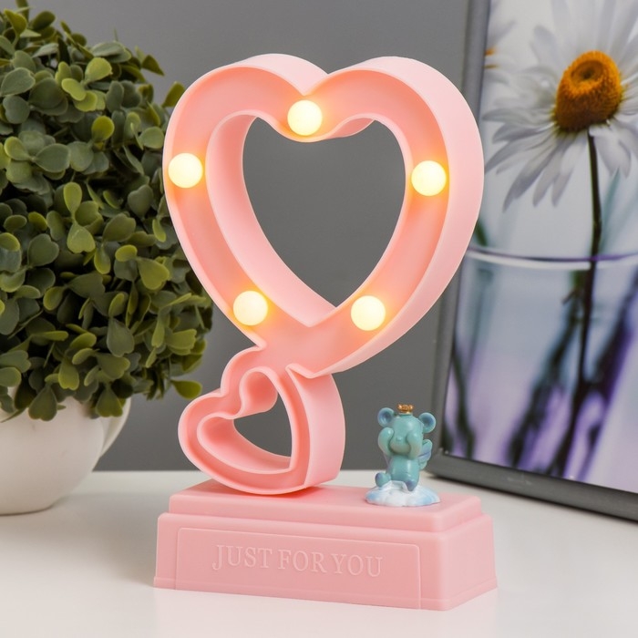 Ночник Ночник "Сердца" 5хLED 4000К 2хАА розовый 20х12х5,5см RISALUX