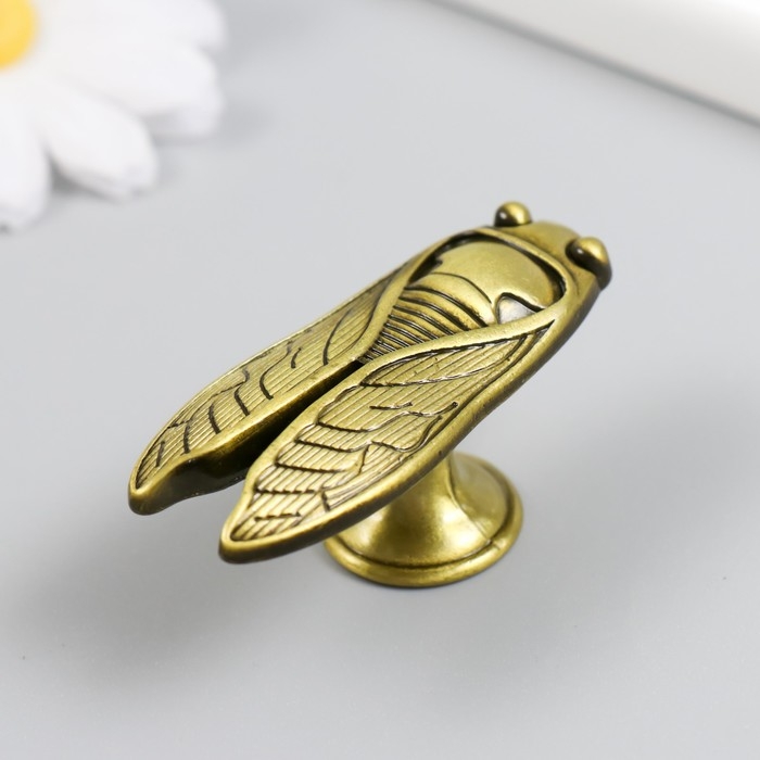 Ручка для шкатулки металл Ручка для шкатулки металл "Цикада" состаренное золото