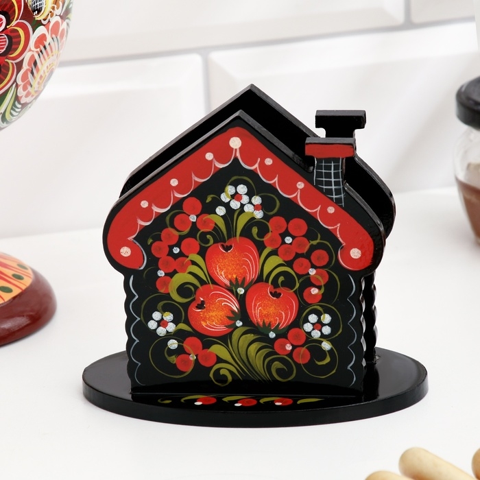 Салфетница «Домик», 7 х 10 см, хохлома Салфетница «Домик», 7 х 10 см, хохлома