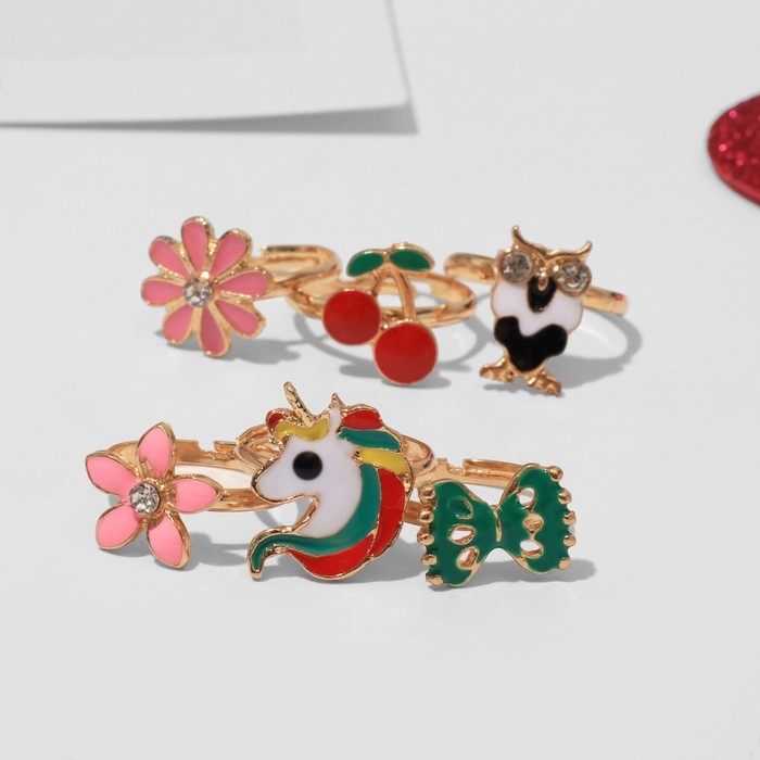 Кольца детские набор 12шт «Выбражулька» яркие краски, форма МИКС, цвет МИКС в золоте, б-р Кольца детские набор 12шт «Выбражулька» яркие краски, форма МИКС, цвет МИКС в золоте, б-р