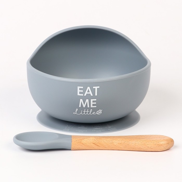 Тарелка детская на присоске, ложка, M&B, серый Тарелка детская на присоске, ложка, M&B, серый