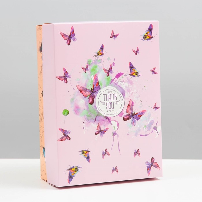 Коробка подарочная, крышка-дно, сборная Коробка подарочная, крышка-дно, сборная "Бабочки" , 21 х 15 х 7 см