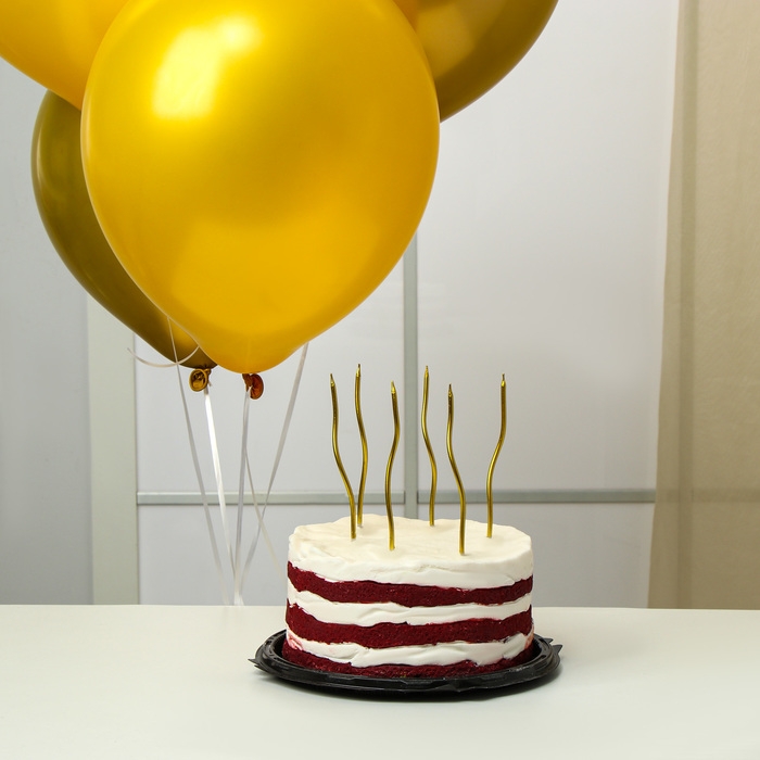 Свечи для торта 6 шт. серпантин + 5 воздушных шаров, золото Свечи для торта 6 шт. серпантин + 5 воздушных шаров, золото