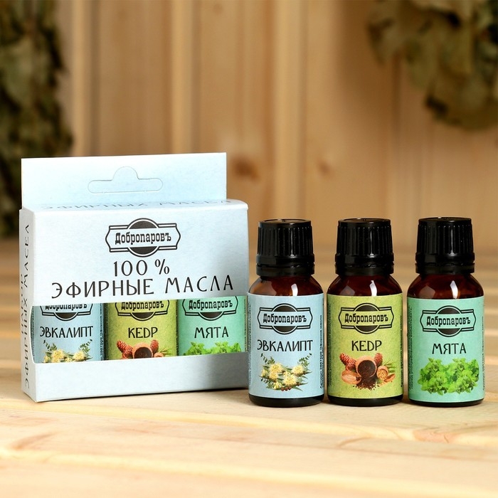Набор эфирных масел эвкалипт, мята, кедр,  Набор эфирных масел эвкалипт, мята, кедр, "Добропаровъ", 3 шт по 17 мл