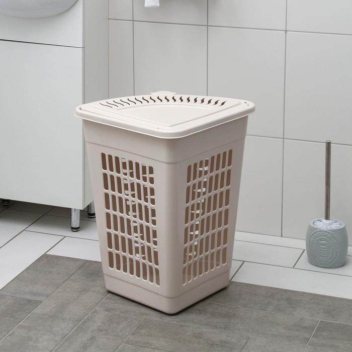 Корзина для белья угловая с крышкой, 45 л, 37×50×56 см, цвет слоновая кость Корзина для белья угловая с крышкой, 45 л, 37×50×56 см, цвет слоновая кость