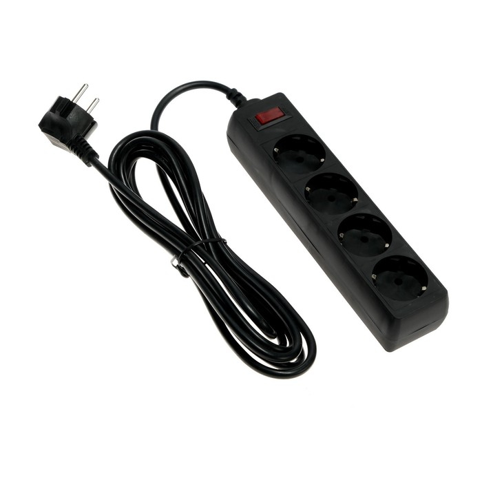 Сетевой фильтр Luazon Lighting, 4 розетки, 3 м, 2200 Вт, 3 х 0.75 мм2, 10 А, 220 В, черный Сетевой фильтр Luazon Lighting, 4 розетки, 3 м, 2200 Вт, 3 х 0.75 мм2, 10 А, 220 В, черный