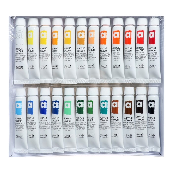 Краски акриловые 12 мл, в металлической тубе, в картонной коробке, 24 цвета Краски акриловые 12 мл, в металлической тубе, в картонной коробке, 24 цвета