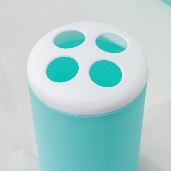 Набор аксессуаров для ванной комнаты «Лайт», 6 предметов (мыльница, дозатор, 2 стакана, ёршик, ведро), цвет бирюзовый Набор аксессуаров для ванной комнаты «Лайт», 6 предметов (мыльница, дозатор, 2 стакана, ёршик, ведро), цвет бирюзовый