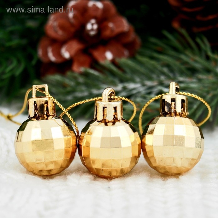 Набор шаров пластик d-2,5 см, 16 шт Набор шаров пластик d-2,5 см, 16 шт "Диско" золото