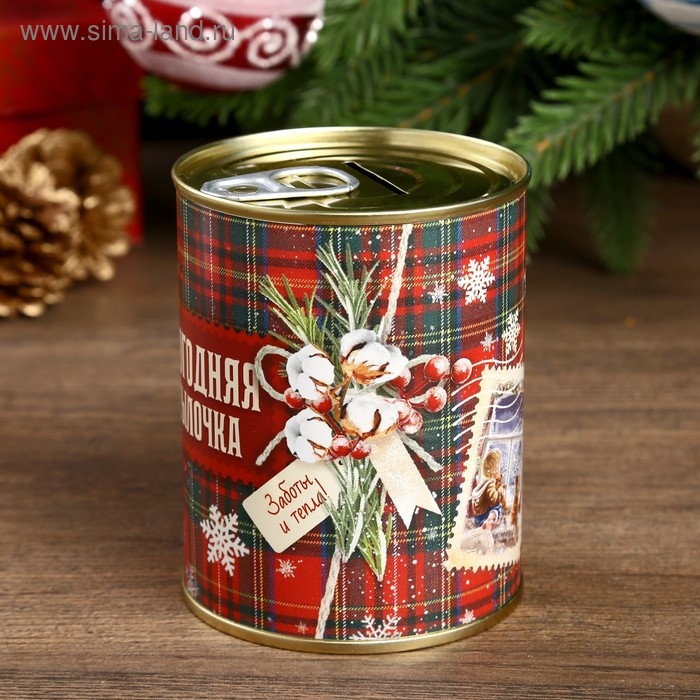 Копилка-банка металл  Копилка-банка металл "Новогодняя посылочка" 7,3х9,5 см